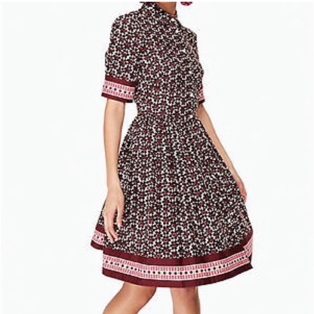 Kate Spade Black, Burgundy and Pink Patterned Dress